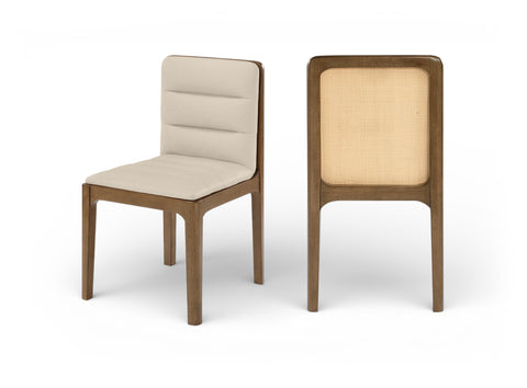 Linden Beige Cane And Vegan Leather Upholstered Dining Chair, 2-Piece