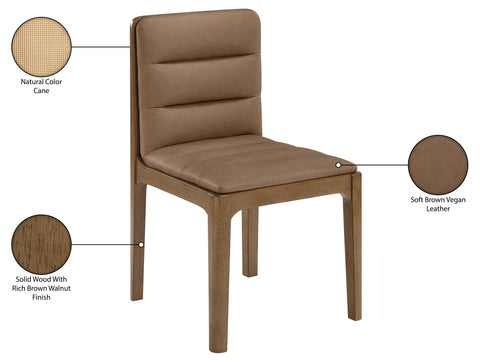 Linden Brown Cane And Vegan Leather Upholstered Dining Chair, 2-Piece (Style 2)