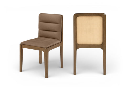 Linden Brown Cane And Vegan Leather Upholstered Dining Chair, 2-Piece (Style 2)