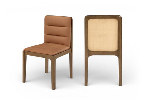Linden Cognac Cane And Vegan Leather Upholstered Dining Chair, 2-Piece (Style 2)