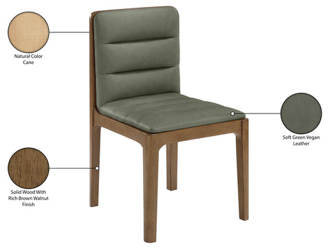 Linden Green Cane And Vegan Leather Upholstered Dining Chair, 2-Piece