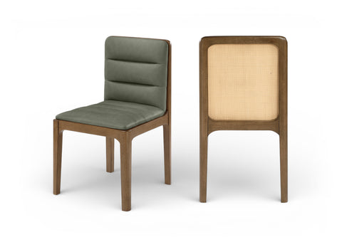 Linden Green Cane And Vegan Leather Upholstered Dining Chair, 2-Piece