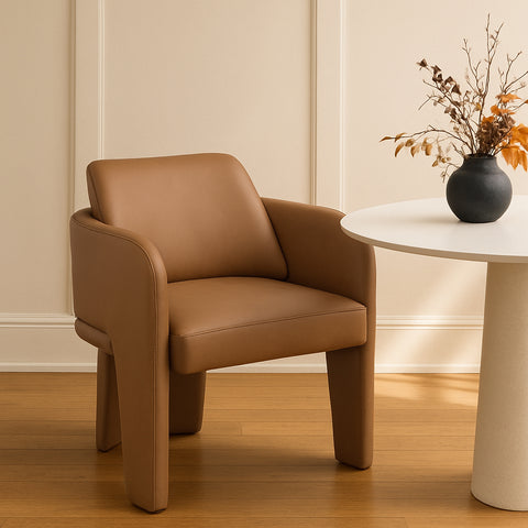 Rhea Cognac Vegan Leather Upholstered Dining Chair, 1 Piece