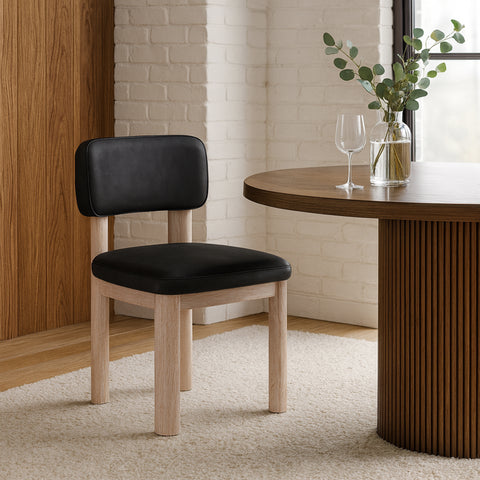 Olive Black Vegan Leather Upholstered Dining Chair, 2-Piece