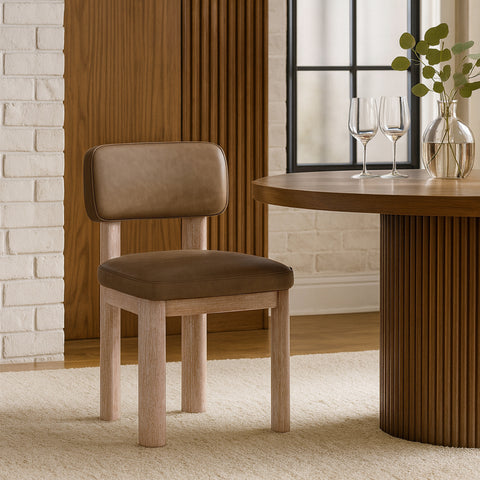 Olive Brown Vegan Leather Upholstered Dining Chair, 2-Piece
