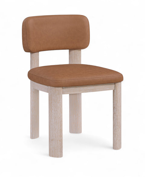 Olive Cognac Vegan Leather Upholstered Dining Chair, 2-Piece
