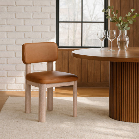 Olive Cognac Vegan Leather Upholstered Dining Chair, 2-Piece