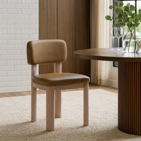 Olive Tan Vegan Leather Upholstered Dining Chair, 2-Piece