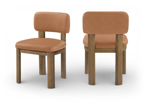 Olive Cognac Vegan Leather Upholstered Dining Chair, 2-Piece (Style 2)