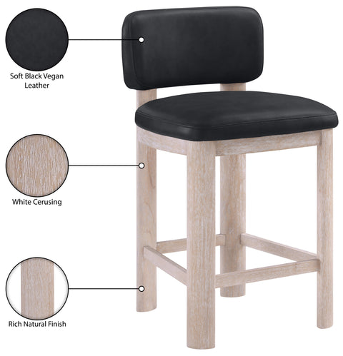 Olive Black Vegan Leather Upholstered Counter Stool, 2-Piece