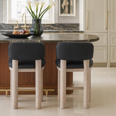Olive Black Vegan Leather Upholstered Counter Stool, 2-Piece