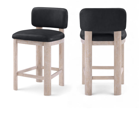 Olive Black Vegan Leather Upholstered Counter Stool, 2-Piece