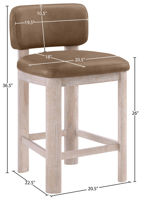 Olive Brown Vegan Leather Upholstered Counter Stool, 2-Piece