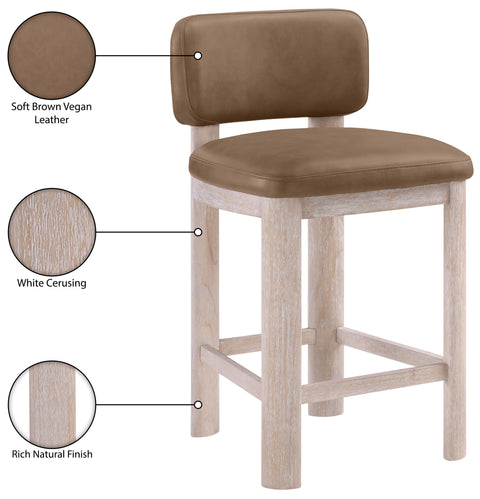 Olive Brown Vegan Leather Upholstered Counter Stool, 2-Piece