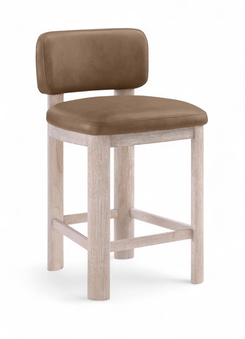 Olive Brown Vegan Leather Upholstered Counter Stool, 2-Piece