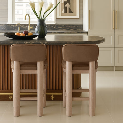 Olive Brown Vegan Leather Upholstered Counter Stool, 2-Piece