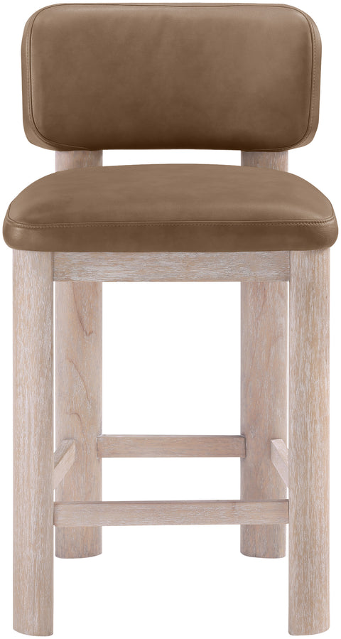 Olive Brown Vegan Leather Upholstered Counter Stool, 2-Piece