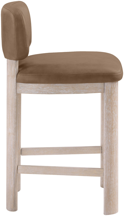 Olive Brown Vegan Leather Upholstered Counter Stool, 2-Piece