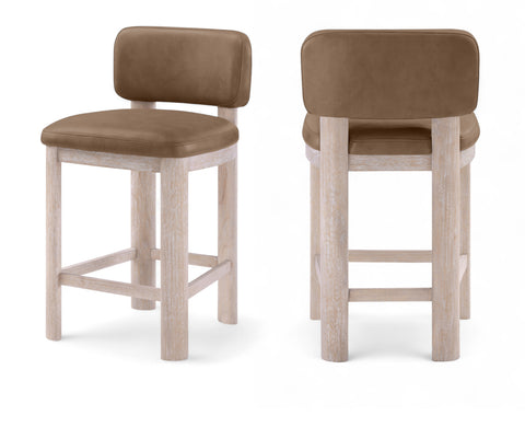 Olive Brown Vegan Leather Upholstered Counter Stool, 2-Piece
