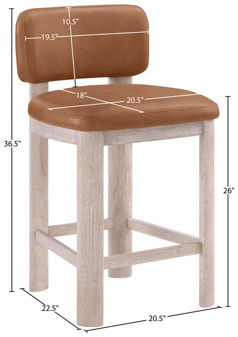 Olive Cognac Vegan Leather Upholstered Counter Stool, 2-Piece
