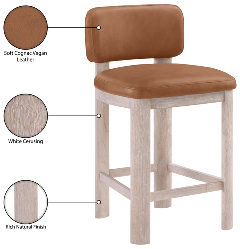 Olive Cognac Vegan Leather Upholstered Counter Stool, 2-Piece