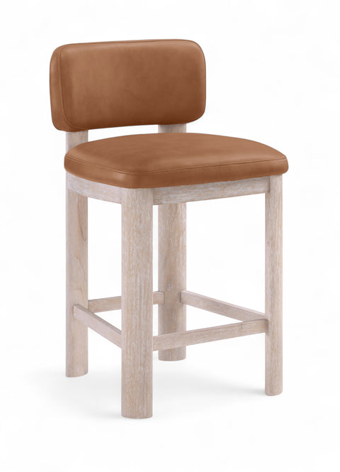 Olive Cognac Vegan Leather Upholstered Counter Stool, 2-Piece