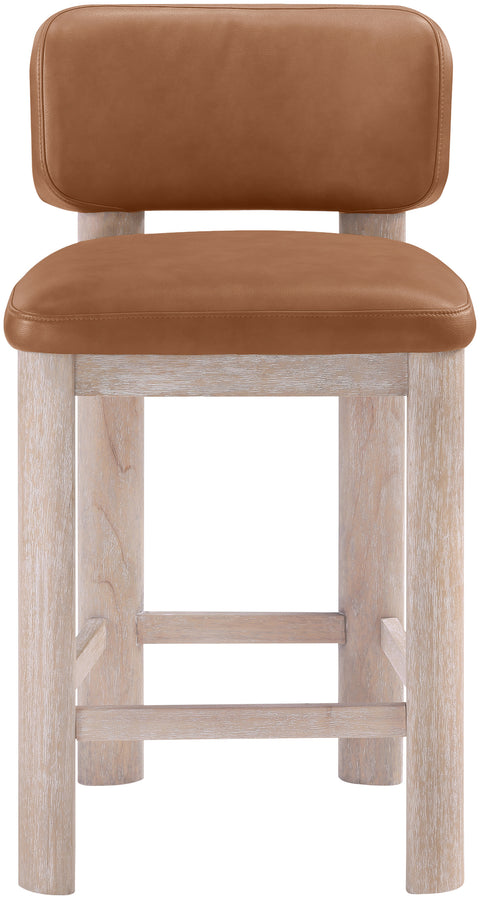 Olive Cognac Vegan Leather Upholstered Counter Stool, 2-Piece