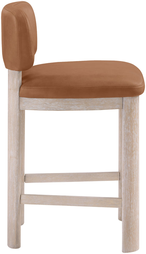 Olive Cognac Vegan Leather Upholstered Counter Stool, 2-Piece