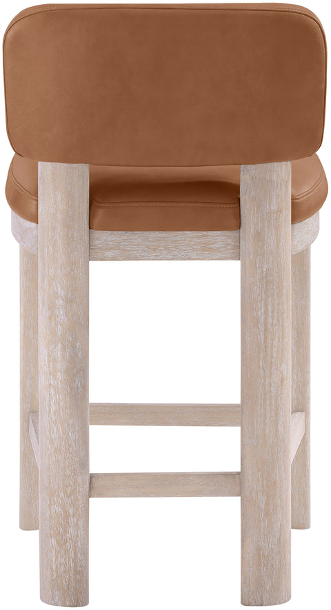 Olive Cognac Vegan Leather Upholstered Counter Stool, 2-Piece