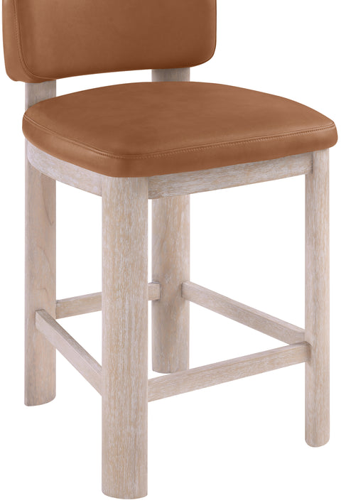 Olive Cognac Vegan Leather Upholstered Counter Stool, 2-Piece