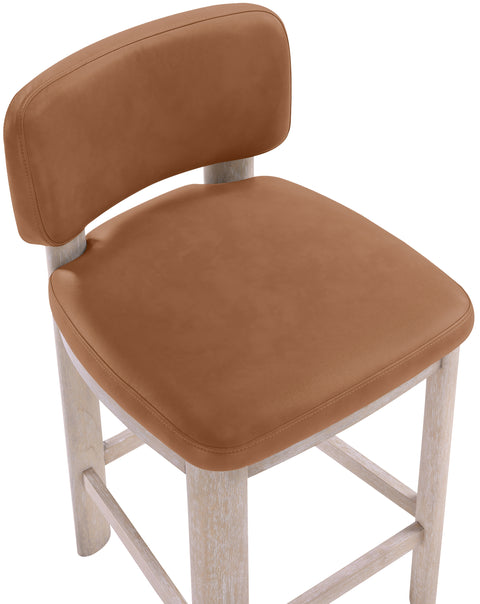 Olive Cognac Vegan Leather Upholstered Counter Stool, 2-Piece