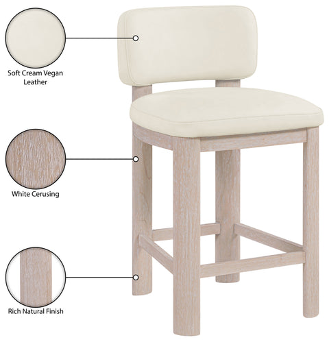 Olive Cream Vegan Leather Upholstered Counter Stool, 2-Piece