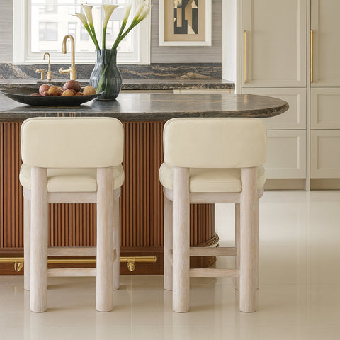 Olive Cream Vegan Leather Upholstered Counter Stool, 2-Piece