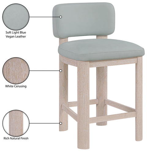 Olive Light Blue Vegan Leather Upholstered Counter Stool, 2-Piece