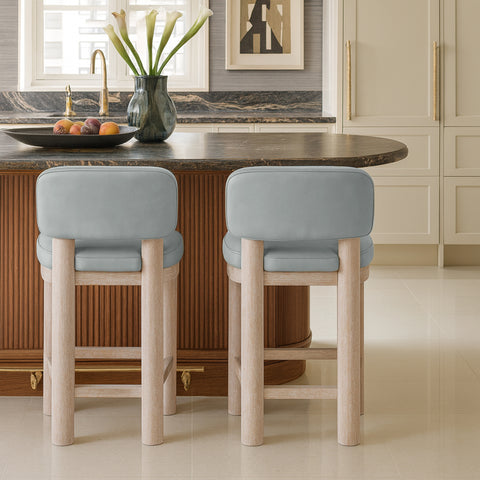 Olive Light Blue Vegan Leather Upholstered Counter Stool, 2-Piece
