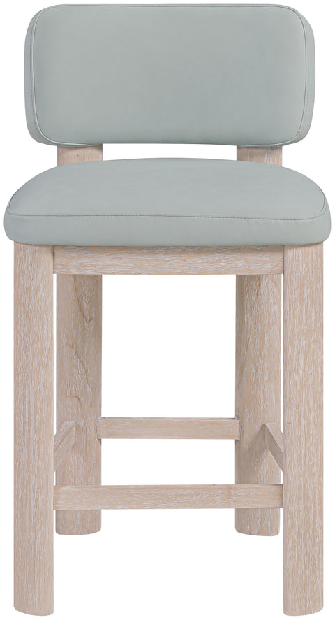 Olive Light Blue Vegan Leather Upholstered Counter Stool, 2-Piece