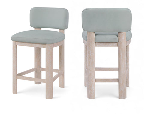 Olive Light Blue Vegan Leather Upholstered Counter Stool, 2-Piece
