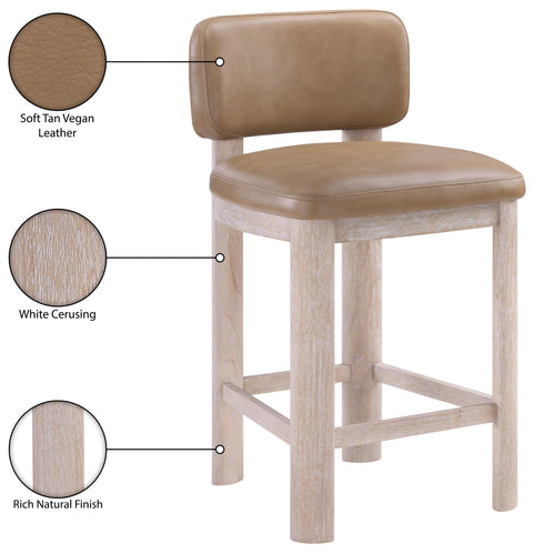 Olive Tan Vegan Leather Upholstered Counter Stool, 2-Piece