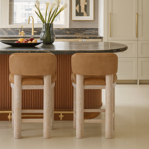 Olive Tan Vegan Leather Upholstered Counter Stool, 2-Piece