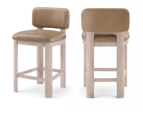Olive Tan Vegan Leather Upholstered Counter Stool, 2-Piece