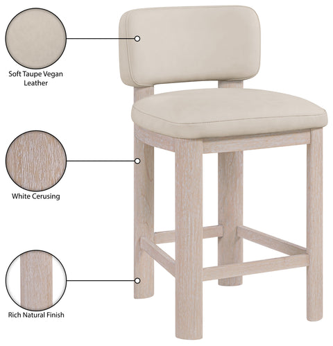Olive Taupe Vegan Leather Upholstered Counter Stool, 2-Piece