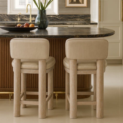 Olive Taupe Vegan Leather Upholstered Counter Stool, 2-Piece
