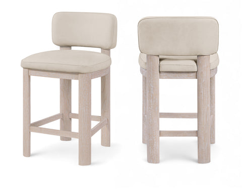 Olive Taupe Vegan Leather Upholstered Counter Stool, 2-Piece