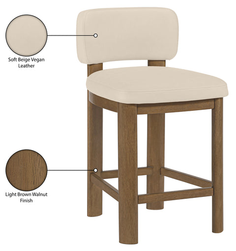Olive Beige Vegan Leather Upholstered Counter Stool, 2-Piece