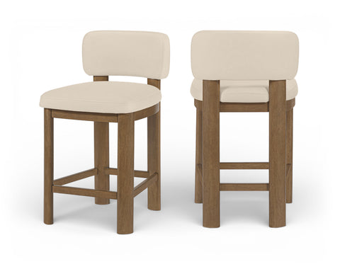 Olive Beige Vegan Leather Upholstered Counter Stool, 2-Piece