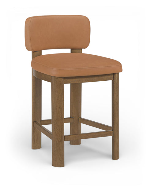 Olive Cognac Vegan Leather Upholstered Counter Stool, 2-Piece (Style 2)