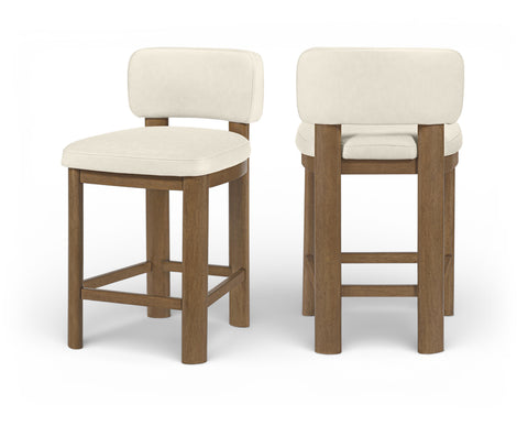 Olive Cream Vegan Leather Upholstered Counter Stool, 2-Piece (Style 2)