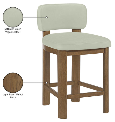 Olive Mint Vegan Leather Upholstered Counter Stool, 2-Piece
