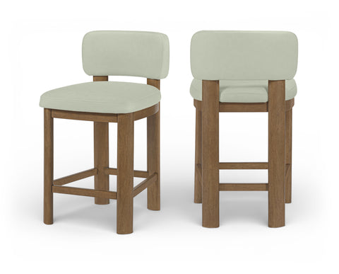 Olive Mint Vegan Leather Upholstered Counter Stool, 2-Piece