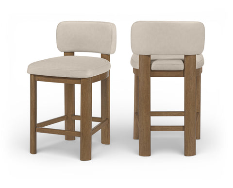 Olive Taupe Vegan Leather Upholstered Counter Stool, 2-Piece (Style 2)
